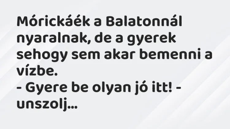 Vicc: Mórickáék a Balatonnál nyaralnak, de a gyerek sehogy sem akar bemenni a…