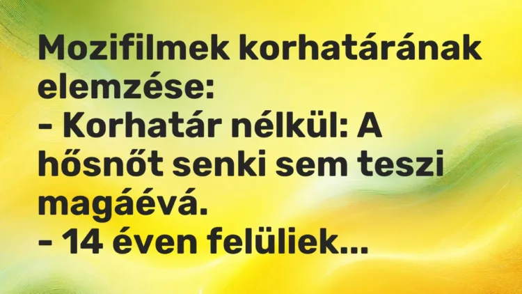 Vicc: Mozifilmek korhatárának elemzése: – Korhatár nélkül: A hősnőt senki sem…