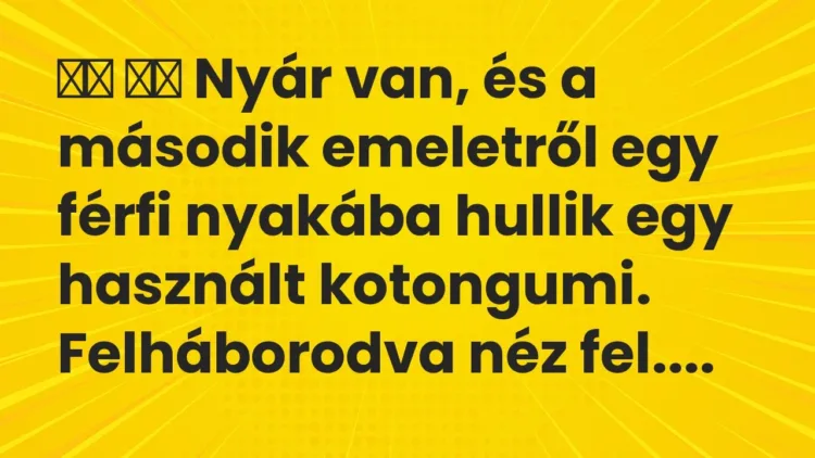 Vicc:
Nyár van, és a második emeletről egy férfi nyakába hullik… Vicc:
Nyár van, és a második emeletről egy férfi nyakába hullik…