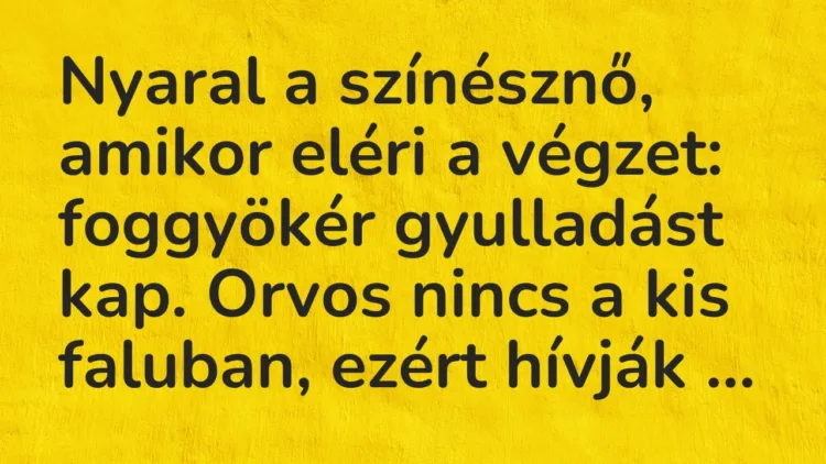 Vicc: Nyaral a színésznő, amikor eléri a végzet: foggyökér gyulladást kap. Orvos nincs… Vicc: Nyaral a színésznő, amikor eléri a végzet: foggyökér gyulladást kap. Orvos nincs…
