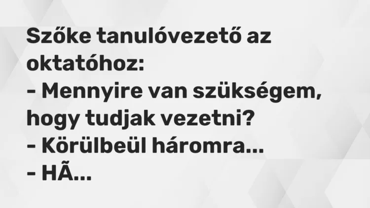 Vicc: Szőke tanulóvezető az oktatóhoz: – Mennyire van szükségem, hogy tudjak…