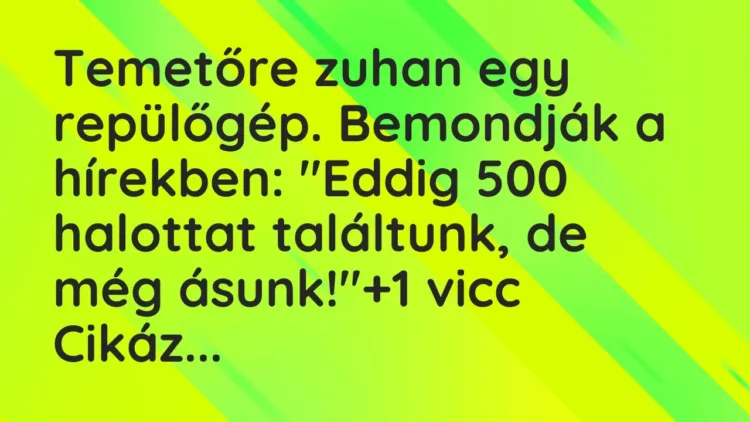 Vicc: Temetőre zuhan egy repülőgép. Bemondják a hírekben: „Eddig 500 halottat… Vicc: Temetőre zuhan egy repülőgép. Bemondják a hírekben: „Eddig 500 halottat…