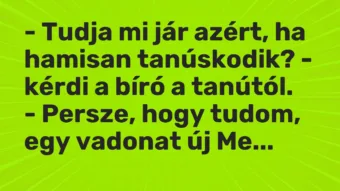 Vicc: – Tudja mi jár azért, ha hamisan tanúskodik? – kérdi a bíró a tanútól. -…