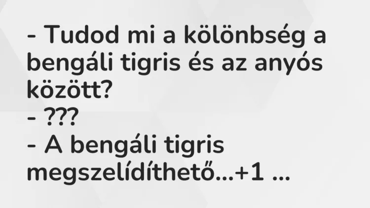 Vicc: – Tudod mi a kölönbség a bengáli tigris és az anyós között? – ??? – A…