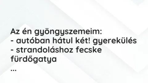 Vicces történet: 
	    	    


Az én gyöngyszemeim:


– autóban hátul két!…