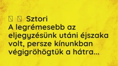 Vicces történet: 
	    	    Sztori


A legrémesebb az eljegyzésünk utáni éjszaka volt,…