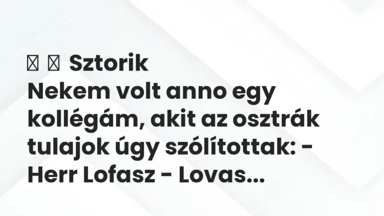 Vicces történet:
Sztorik
Nekem volt anno egy kollégám, akit az osztrák tulajok … Vicces történet:
Sztorik
Nekem volt anno egy kollégám, akit az osztrák tulajok …