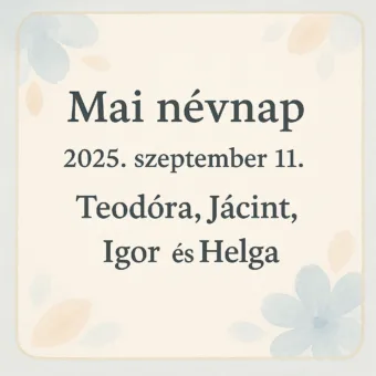 Mai névnap – 2025. szeptember 11.: Teodóra, Jácint, Igor és Helga
