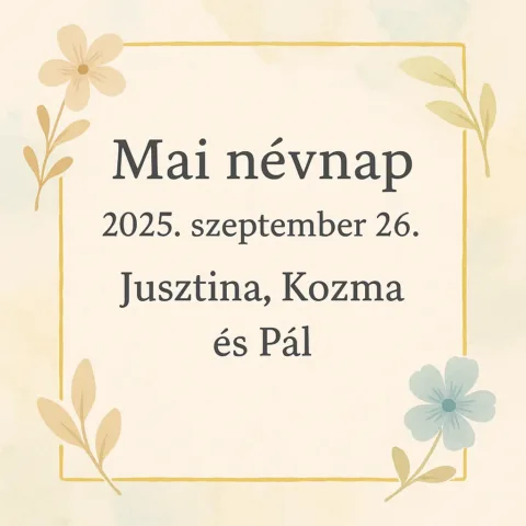 Mai névnap – Szeptember 26.: Jusztina, Kozma és Pál