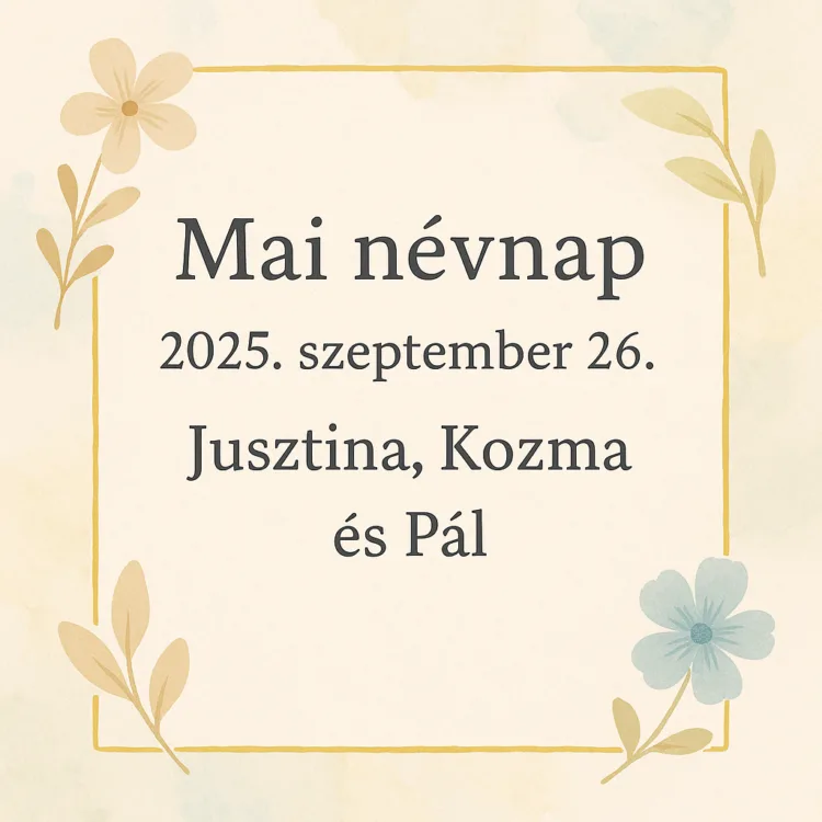 Mai névnap – Szeptember 26.: Jusztina, Kozma és Pál