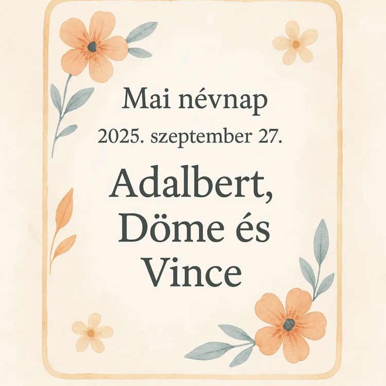 Mai névnap – Szeptember 27.: Adalbert, Döme és Vince