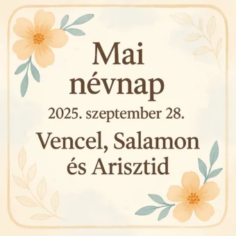 Mai névnap – szeptember 28.: Vencel, Salamon és Arisztid