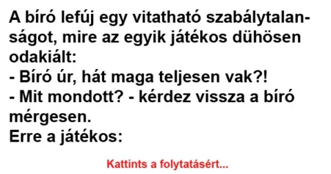 Vicc: A bíró lefúj egy vitatható szabálytalanságot Vicc: A bíró lefúj egy vitatható szabálytalanságot