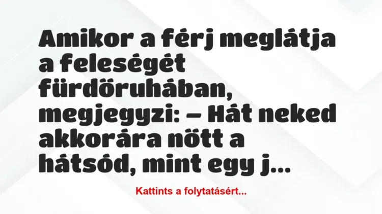 Vicc: A férj meglátja a feleségét fürdőruhában, és megjegyzi: Vicc: A férj meglátja a feleségét fürdőruhában, és megjegyzi: