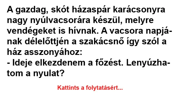 Vicc: A gazdag, skót házaspár karácsonyra nagy nyúlvacsorára készül
