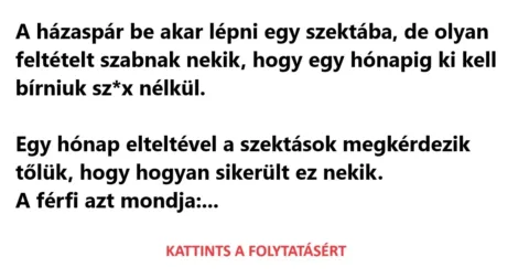 Vicc: A házaspárnak olyan feltételt szabnak, hogy egy hónapig ki kell bírniuk…