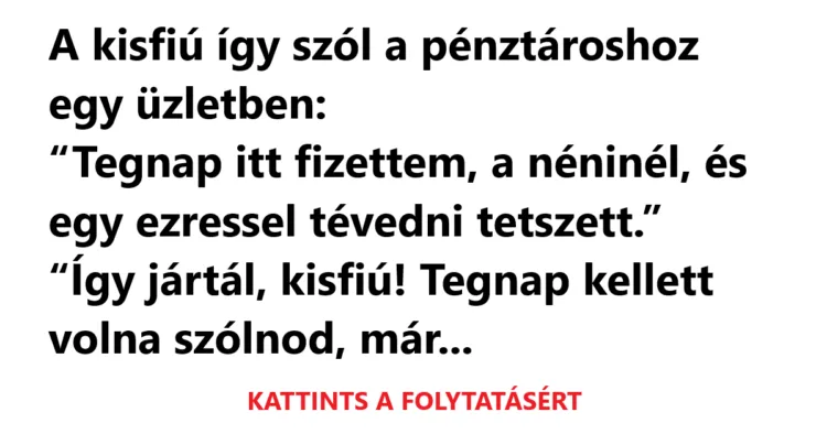 Vicc: A kisfiú így szól a pénztároshoz