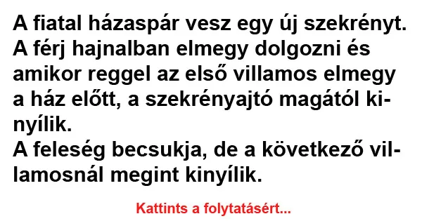 Vicc: Áll a szerelő meg a feleség a szekrényajtó előtt, és amikor a villamos jön, az…