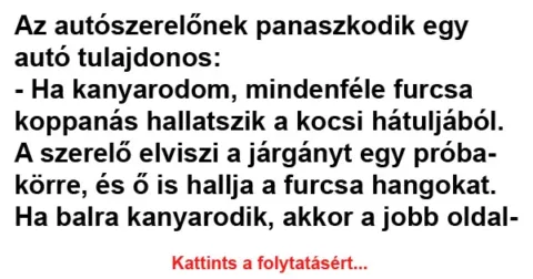 Vicc: Az autószerelőnek panaszkodik egy autó tulajdonos