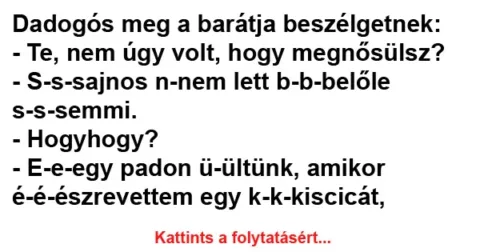 Vicc: Dadogós meg a barátja beszélgetnek – Te, nem úgy volt, hogy megnősülsz?