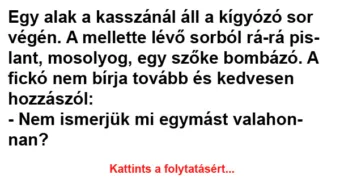 Vicc: Egy alak a kasszánál áll a kígyózó sor végén
