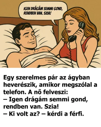 Vicc: Egy szerelmes pár az ágyban heverészik Vicc: Egy szerelmes pár az ágyban heverészik