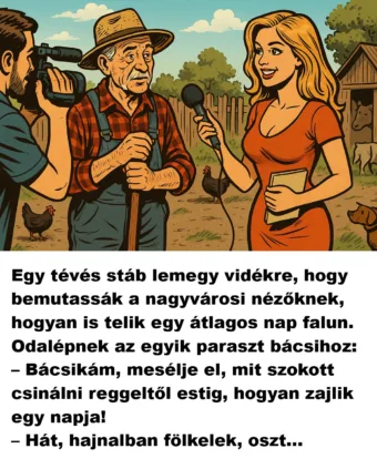 Vicc: Egy tévés stáb lemegy vidékre