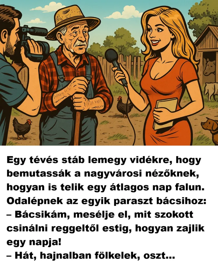 Vicc: Egy tévés stáb lemegy vidékre