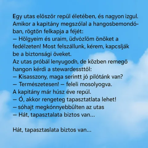 Vicc: Egy utas először repül életében, és nagyon izgul.