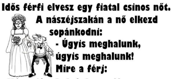 Vicc: Idős férfi feleségül vesz egy fiatal csinos nőt Vicc: Idős férfi feleségül vesz egy fiatal csinos nőt