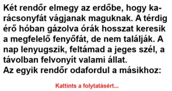 Vicc: Két rendőr elmegy az erdőbe, hogy karácsonyfát vágjanak maguknak Vicc: Két rendőr elmegy az erdőbe, hogy karácsonyfát vágjanak maguknak