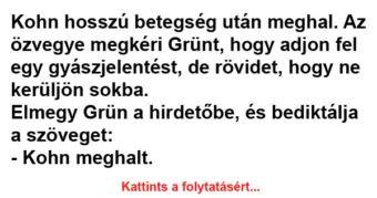 Vicc: Kohn hosszú betegség után meghal