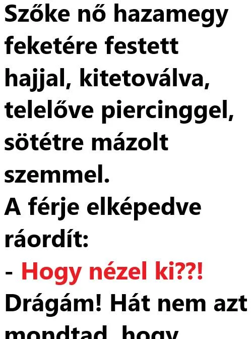 Vicc: Szőke nő hazamegy feketére festett hajjal
