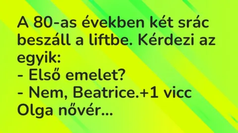 Vicc: A 80-as években két srác beszáll a liftbe. Kérdezi az egyik:

– Első…