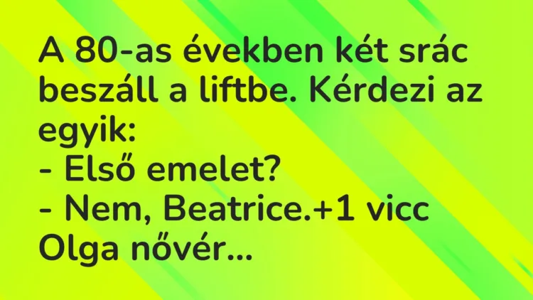 Vicc: A 80-as években két srác beszáll a liftbe. Kérdezi az egyik: – Első…