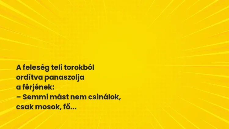 Vicc: A feleség teli torokból ordítva panaszolja a férjének: Vicc: A feleség teli torokból ordítva panaszolja a férjének:
