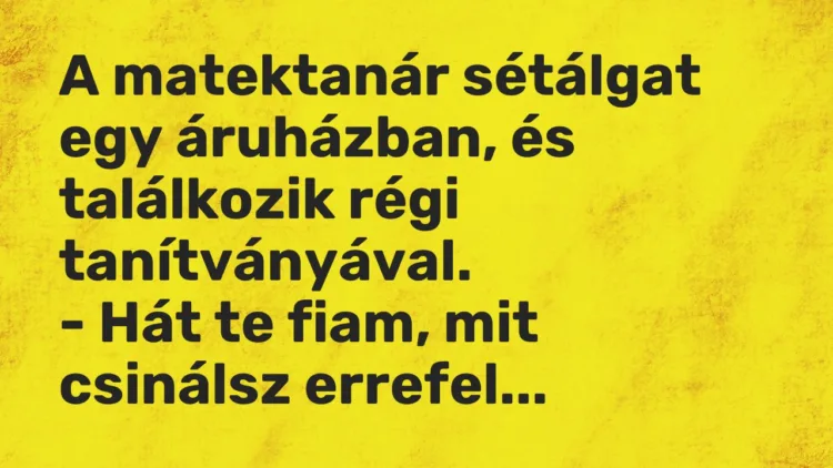 Vicc: A matektanár sétálgat egy áruházban, és találkozik régi tanítványával. -…
