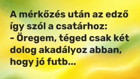 Vicc: A mérkőzés után az edző így szól a csatárhoz:

– Öregem, téged csak két…