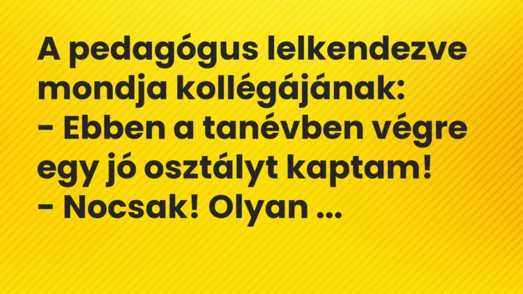 Vicc: A pedagógus lelkendezve mondja kollégájának: – Ebben a tanévben végre egy…