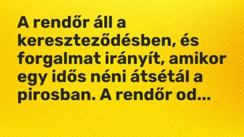 Vicc: A rendőr áll a kereszteződésben, és forgalmat irányít, amikor egy idős néni…