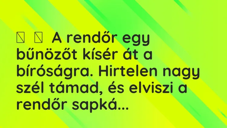 Vicc: A rendőr egy bűnözőt kísér át a bíróságra. Hirtelen nagy szél támad, …