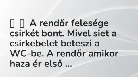Vicc: 
	    	    A rendőr felesége csirkét bont. Mivel siet a csirkebelet beteszi a…
