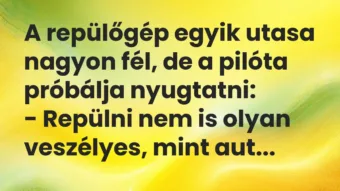Vicc: A repülőgép egyik utasa nagyon fél, de a pilóta próbálja nyugtatni: -…