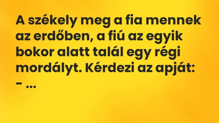 Vicc: A székely meg a fia mennek az erdőben, a fiú az egyik bokor alatt talál egy régi… Vicc: A székely meg a fia mennek az erdőben, a fiú az egyik bokor alatt talál egy régi…