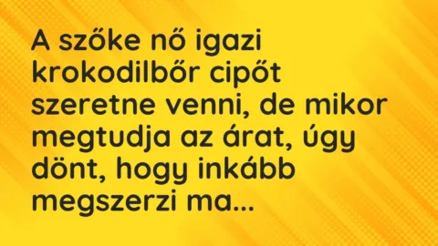 Vicc: A szőke nő igazi krokodilbőr cipőt szeretne venni, de mikor megtudja az árat,…