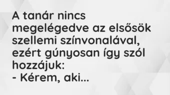 Vicc: A tanár nincs megelégedve az elsősök szellemi színvonalával, ezért gúnyosan így…