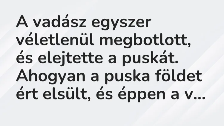 Vicc: A vadász egyszer véletlenül megbotlott, és elejtette a puskát. Ahogyan a puska… Vicc: A vadász egyszer véletlenül megbotlott, és elejtette a puskát. Ahogyan a puska…
