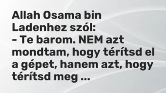 Vicc: Allah Osama bin Ladenhez szól: – Te barom. NEM azt mondtam, hogy térítsd el…