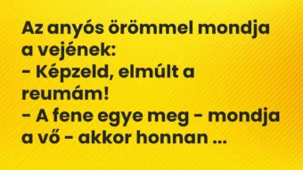 Vicc: Az anyós örömmel mondja a vejének: – Képzeld, elmúlt a reumám! – A…