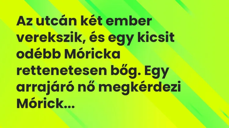 Vicc: Az utcán két ember verekszik, és egy kicsit odébb Móricka rettenetesen bőg. Egy…